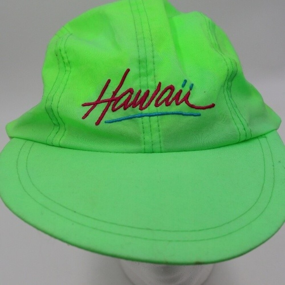 Hawaiian Headwear Vintage 90s Hawaii Neon Green Adjustable Hat Cap